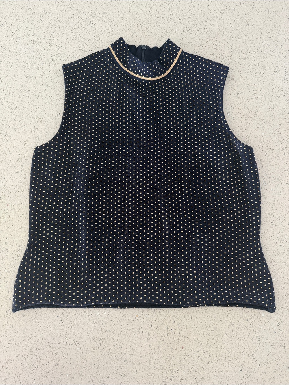 ST John Sleeveless Navy Polka Dot Mock Neck Crop Sweater Top